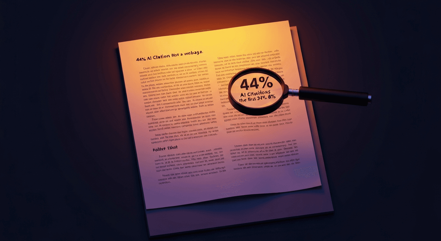 Document with top section glowing orange while AI magnifying glass scans the first paragraph