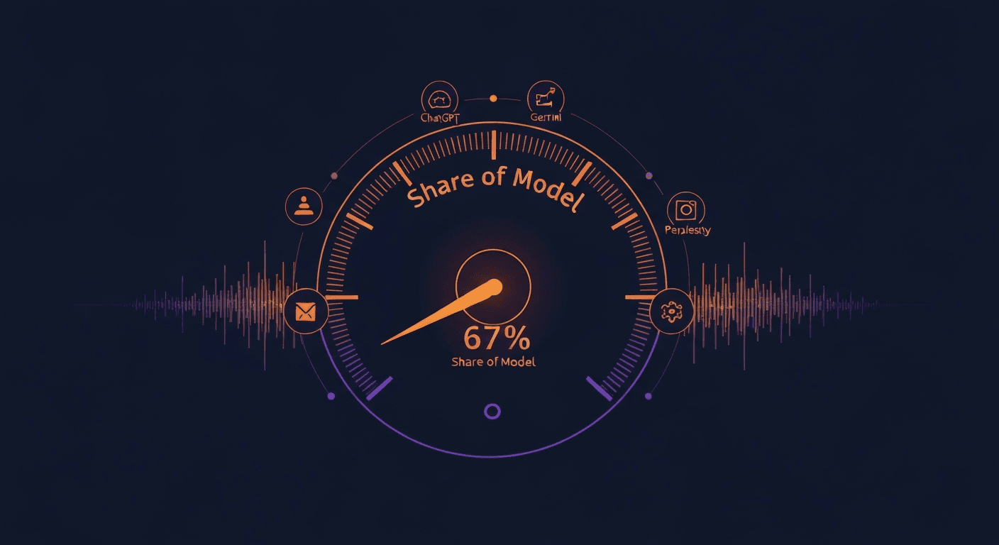 Circular Share of Model gauge at 67% connected to ChatGPT, Gemini, Claude and Perplexity icons
